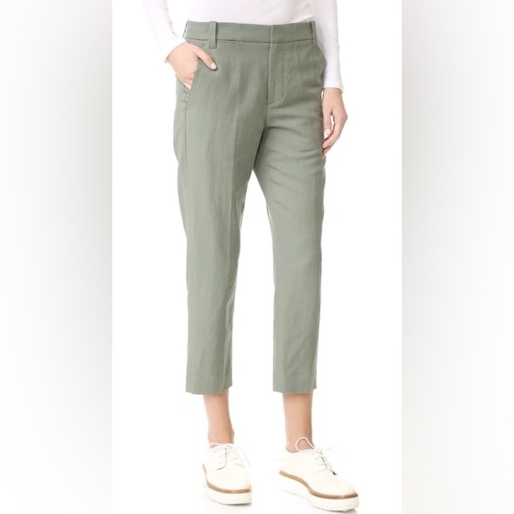 Vince Coin Pocket Linen Cotton Straight Leg Cropped Pants Sage Green‎ 0